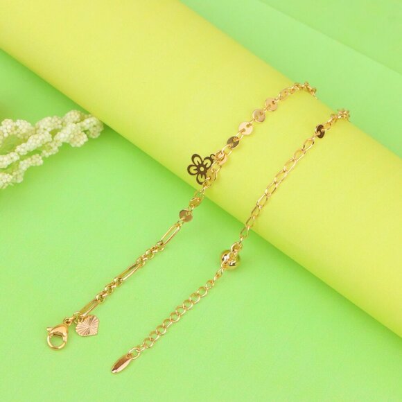 "Rose Gold Anklet with Flower & Peace Charms, XPAL1171 - Picture 7 of 12